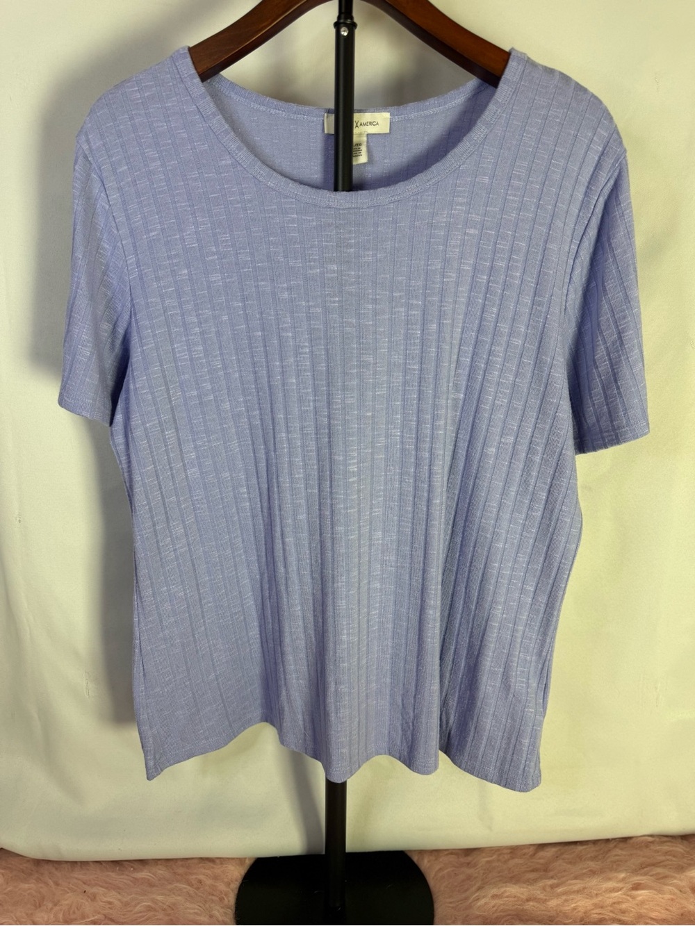 Vintage America - Casual Ribbed Short-Sleeve Top in Lavender - Size XL